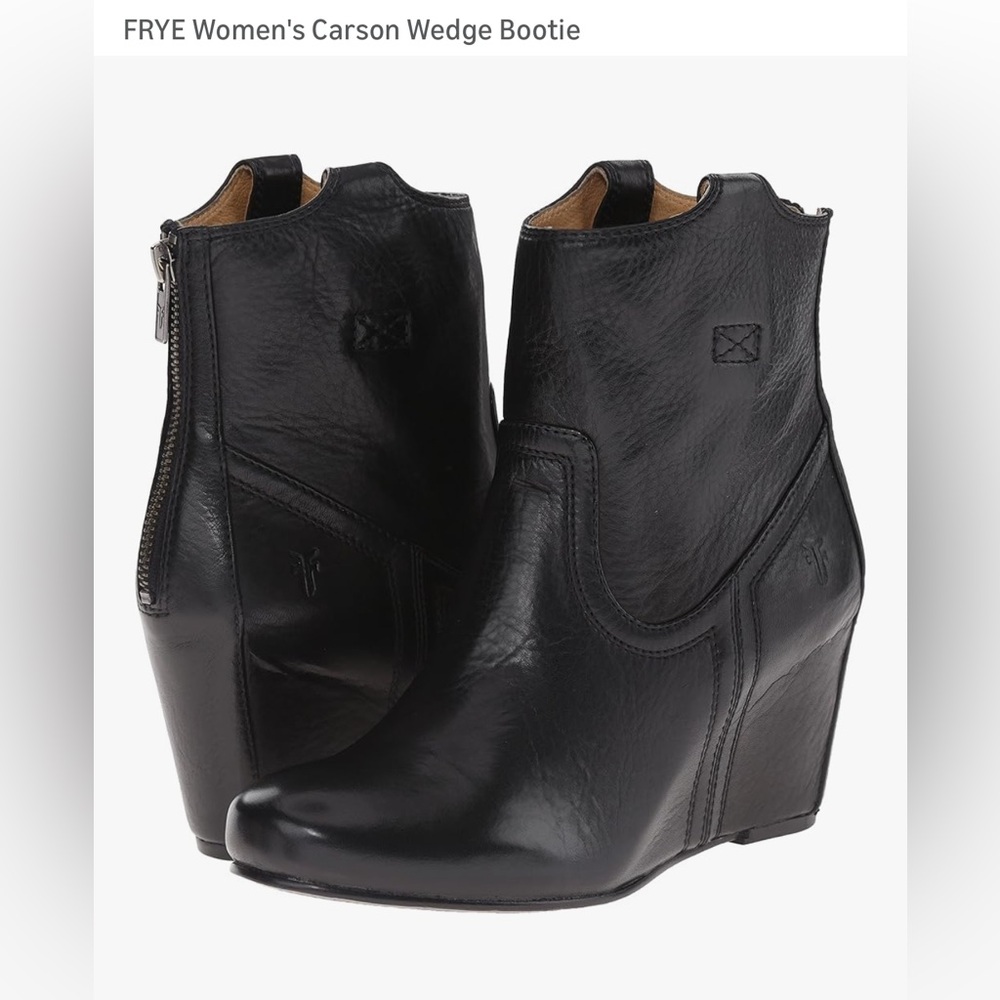 Frye Black Leather Carson Wedge Western Booties